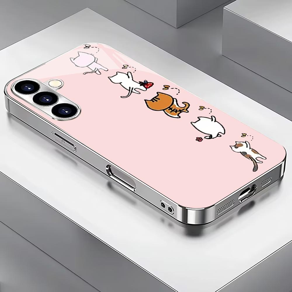 Милый кот посеребренный стеклянный чехол для телефона подходит для Samsung Galaxy S26 S25 S24 S22 S21 S20 FE/Ultra/Plus противоударная задняя крышка