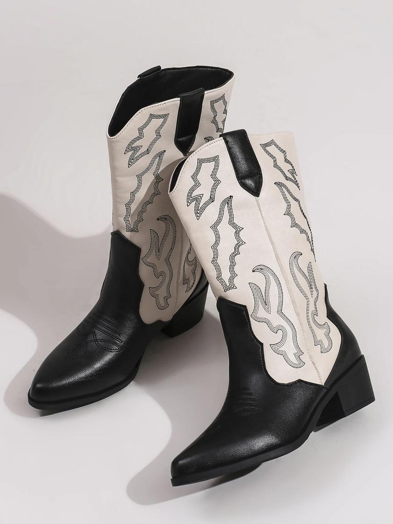 Сапоги женские кожаные с вышивкой, с острым каблуком, осенне-зимние, ковбойские, новые, в стиле вестерн, винтажные, для отдыха на природе