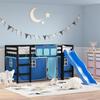 VidaXL Children's Mezzanine Bed and Curtains, Elevated Bed for Children with Ladder, Bedroom Storage Furniture, Modern, Blue 3207016
