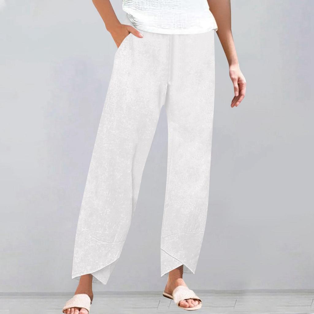 Брюки женские летние повседневные широкие брюки с эластичной резинкой на талии и карманами
