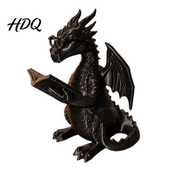 Статуэтка Дракона для Сада Читающая Фигурка со Очками Статуя 3D Печатное Коллекционное Украшение Декор Книжной Полки Причудливое Настольное Украшение Подарок Книга