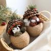 Wooden Hat, Squirrel, Hemp Rope, Sisal Desktop Ornaments, Hand-woven Straw Christmas Tree