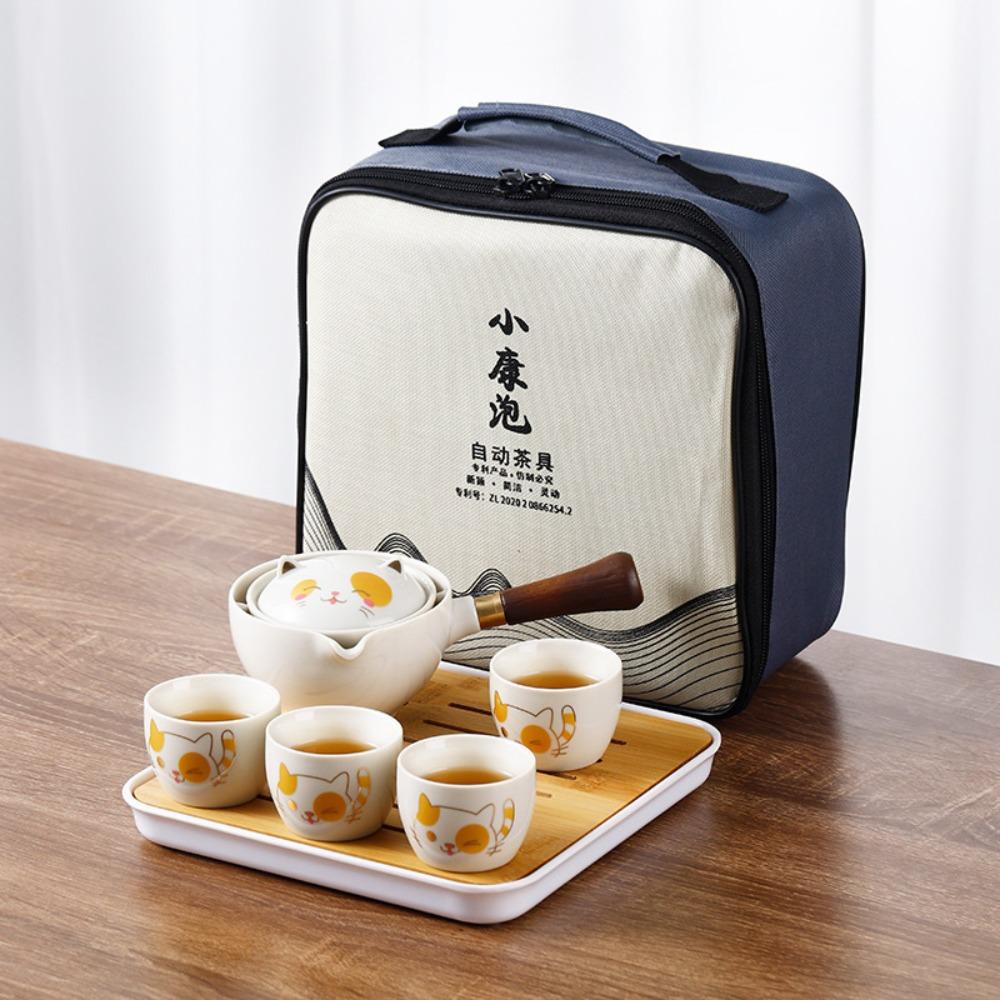 Набор чайников для кунг-фу в японском стиле 5/7 предметов, вращающийся на 360° набор для чая с пузырьками, набор чайников с кошкой манеки-нэко, подарок