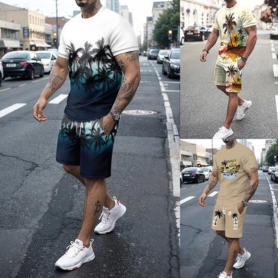 Стильный мужской повседневный костюм, летний дышащий и освежающий костюм в пляжном стиле с принтом 3D кокоса, свободный мужской топ большого размера