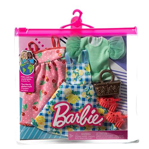 Набор модной одежды Mattel Barbie из 2 предметов: Комплект с цветочным платьем (Как показано в фильме «Барби») [Одежда для кукол] [Многоразовый пластиковый пакет] [Возраст 3+] HJT33