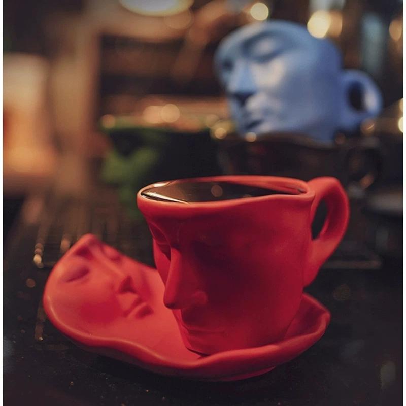 Креативное Мышление Лицо Керамический Набор Кофейной Чашки и Блюдца – Художественный Набор Кружек