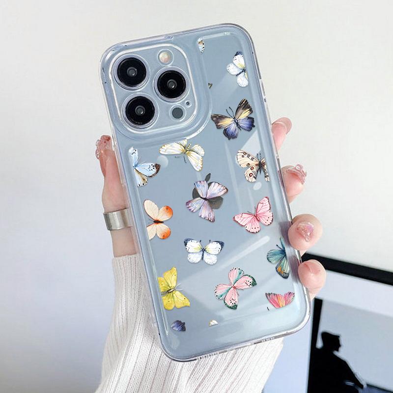 Модный цветочный чехол для телефона iPhone 16 15 14 Pro Max 13 12 11 ударопрочный силиконовый чехол прозрачный чехол