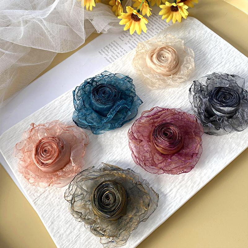 3 шт. розовые цветы для женской одежды, сетка, марля, 3D ткань, ремесло, 7 см, заколка для волос, швейные украшения, головные уборы своими руками