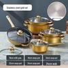 Набор из 12 предметов антипригарной посуды из нержавеющей стали с позолоченными ручками
