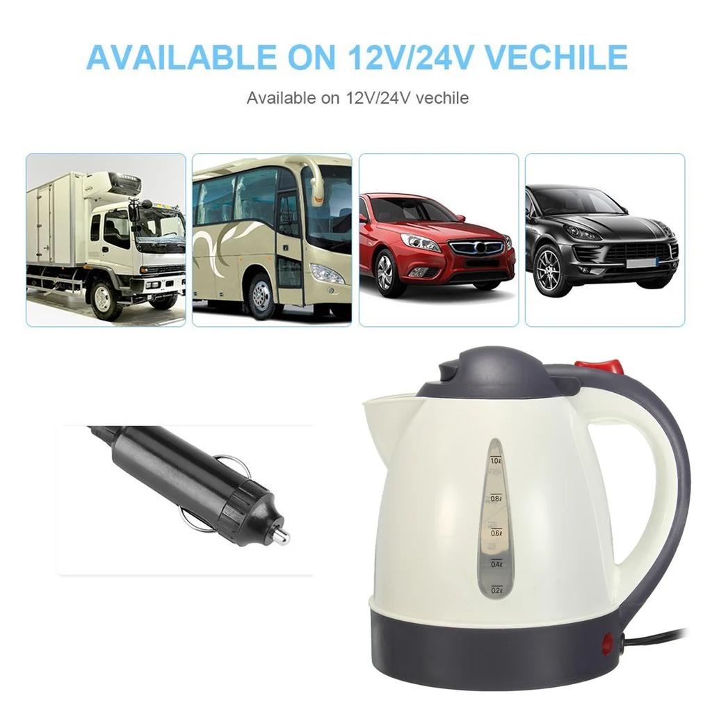1000ml Car Electric Kettle 12v/24v 150w Portable Cigarette Lighter Kettle For Trip Travel Car Truck Travel Coffee Heated Tea Pot