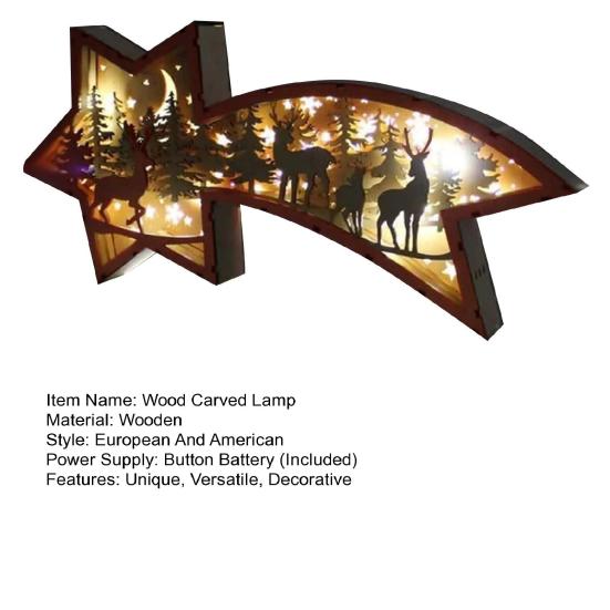3D деревянная резьба светодиодный ночник резной олень рождественская елка снежинка лампа рождественский настольный светильник
