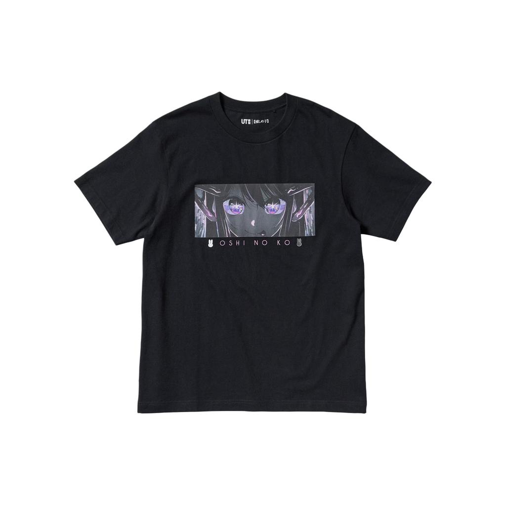 Uniqlo Коллаборация X Oshinoko Весна/Лето 24 Универсальная Минималистичная Футболка с Аниме-Принтом с Круглым Вырезом и Коротким Рукавом Мужские Топы Черный 473119-09
