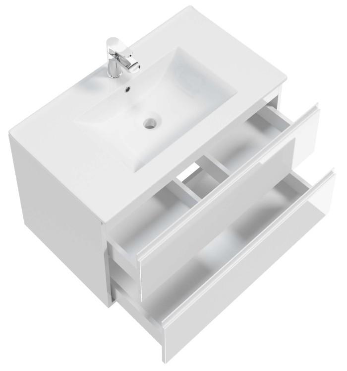 Wall-hung bathroom cabinet 100x50cm set with countertop and round washbasin white Modus