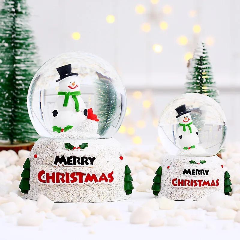 Cute Christmas Snow Globe Desktop Decor Creative Luminescence Snowman Statue Glass Crystal Ball Boys Girls Christmas Gift