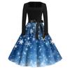 Christmas Print Flare Dress For Women Long Sleeve Dress Hollow Party Casual Square Collar Dresses