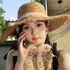 Lace Strap Large Brim Straw Hat Women's Summer Travel Sun Protection Sun Hat Seaside Beach Hat Vacation Hat