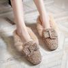 Модные корейские балетки из пушистого кроличьего меха для женщин с блестящим бантом, мокасины с мехом, женские теплые лоферы из овчины, обувь для босиком, зимняя
