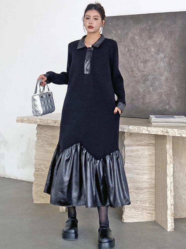 Xitao Повседневное однотонное платье А-силуэта с отложным воротником GJ1125