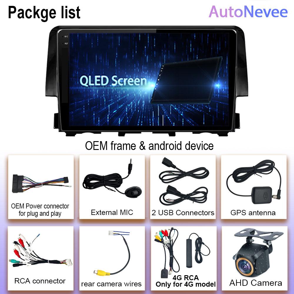 Android 14 Для Honda Civic 10 FC FK 2015 - 2020 Автомагнитола Мультимедийный Видеоплеер Беспроводной Адаптер Android Auto