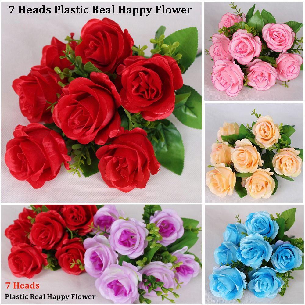 Plastic Valentine's Day Flowers 7 Heads Noble Consort Rose Natural Simulated Rose  Home Decorative