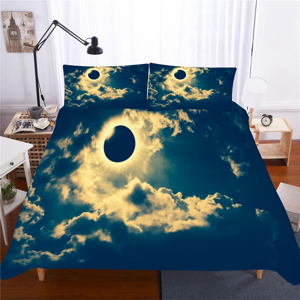 Пододеяльник с изображением природы и пейзажа, размер King/Queen, комплект постельного белья с изображением синего неба и гор в стиле модерн, акварель, 2/3 предмета, полиэстер, пододеяльник