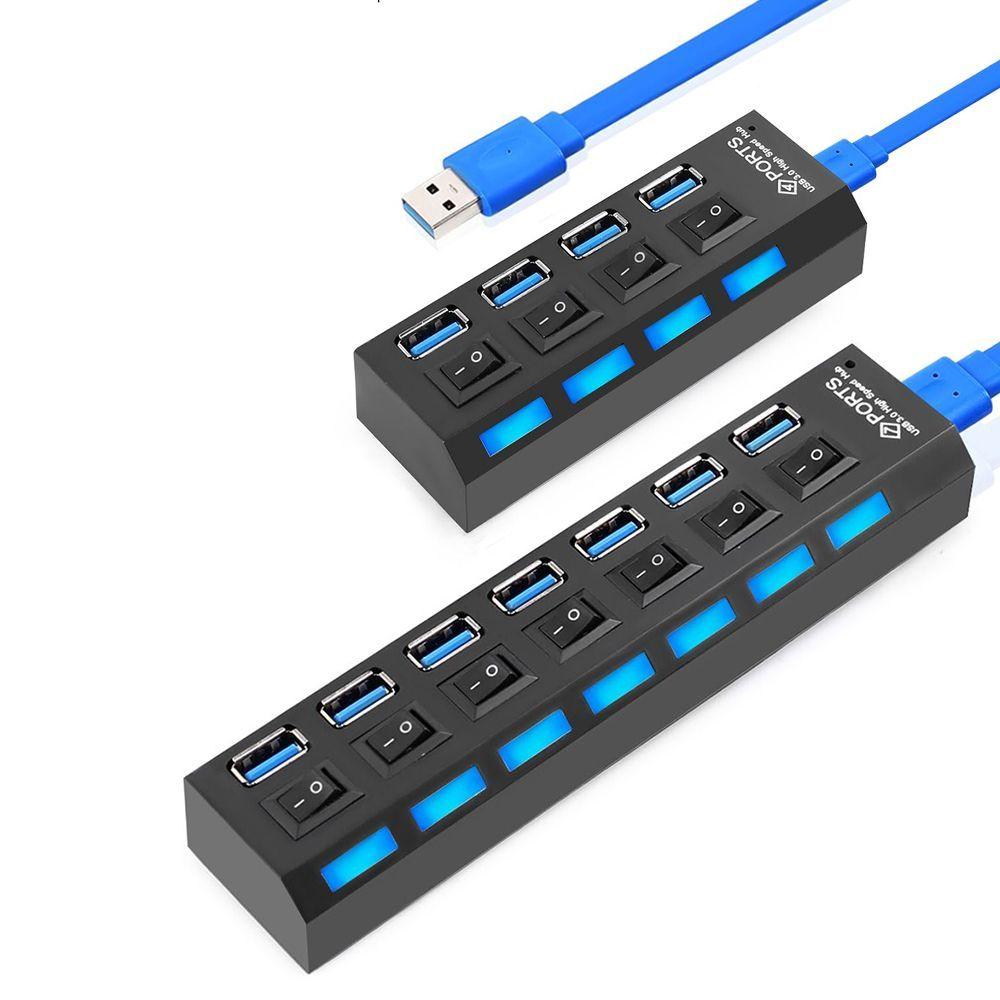 Plug Splitter Converter on/Off Switches 5Gbps High Speed 4/7 Port USB 3.0 Hub AC Power Adapter