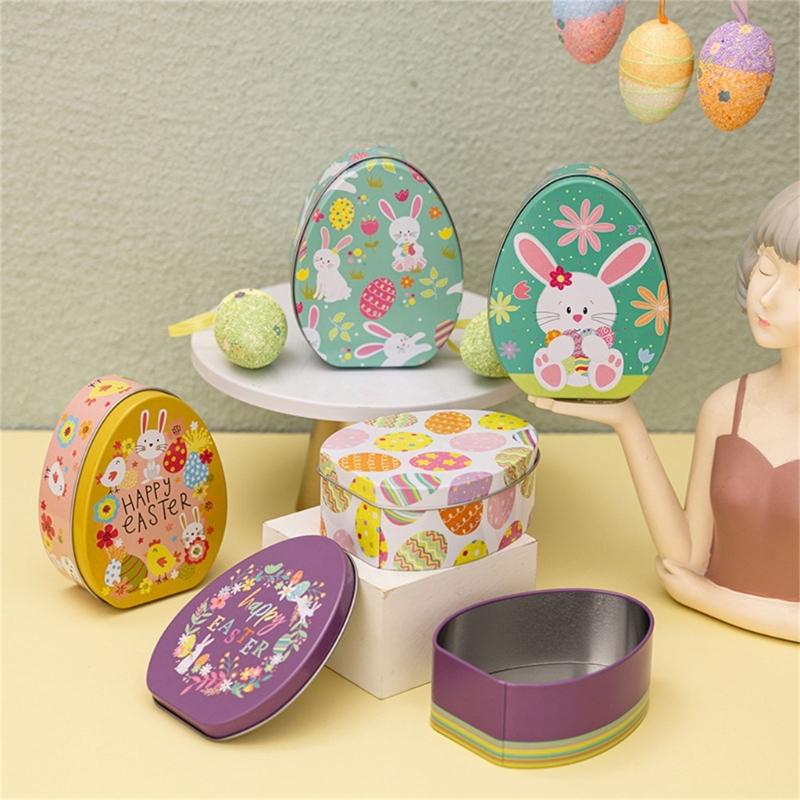8x Easter Eggs Candy Boxes with Rabbit Pattern Candy Boxes Metal Snacks Container Mini Snacks Boxes for Party