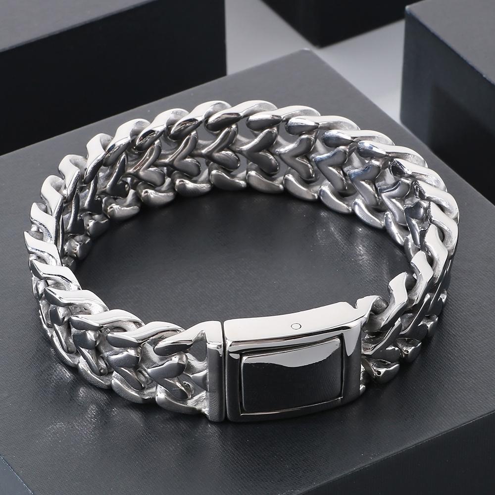 Man Bracelets for Men Gold Color Stainless Steel 16MM Width Heart Shape Chain Bracelet Men's On Hand Wrist Jewelry Accessories