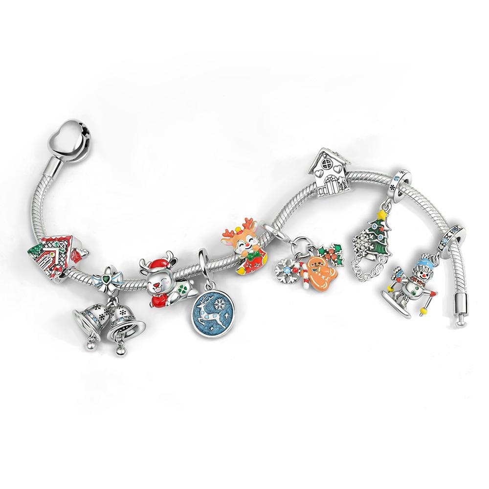 Медные Рождественские Подвески-Колокольчики Снежинка Олень Дом Бусина Снеговик Подвеска Подходят для Оригинального Браслета Ожерелья Ювелирные Изделия