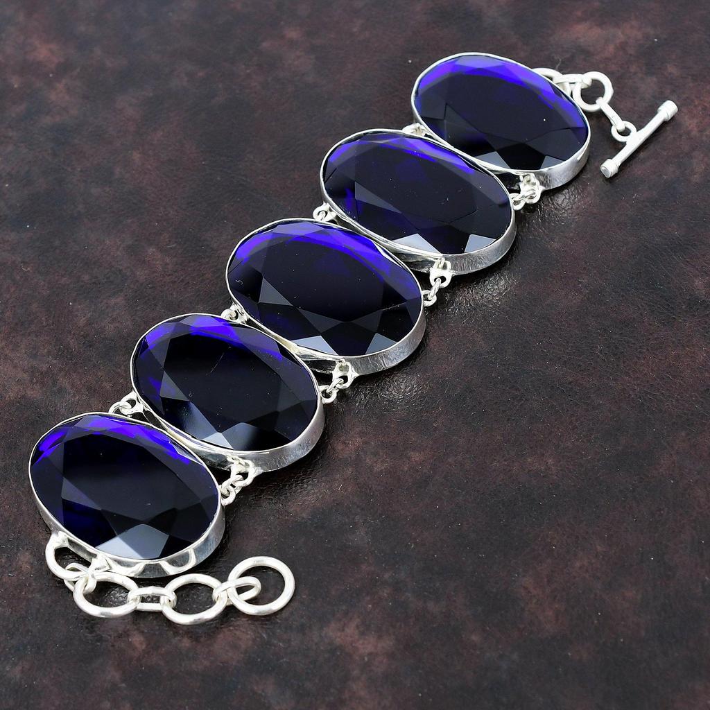 Браслет из граненого танзанитового кварца, браслет из стерлингового серебра 925 пробы, ювелирные изделия ручной работы в стиле бохо, регулируемый браслет-цепочка, подарок для него, ювелирные изделия из драгоценных камней