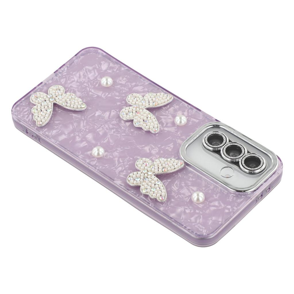 For Samsung Galaxy S25/S24 Case Butterfly Pearl Decor IMD PC+TPU Phone Cover with Glass Lens Film