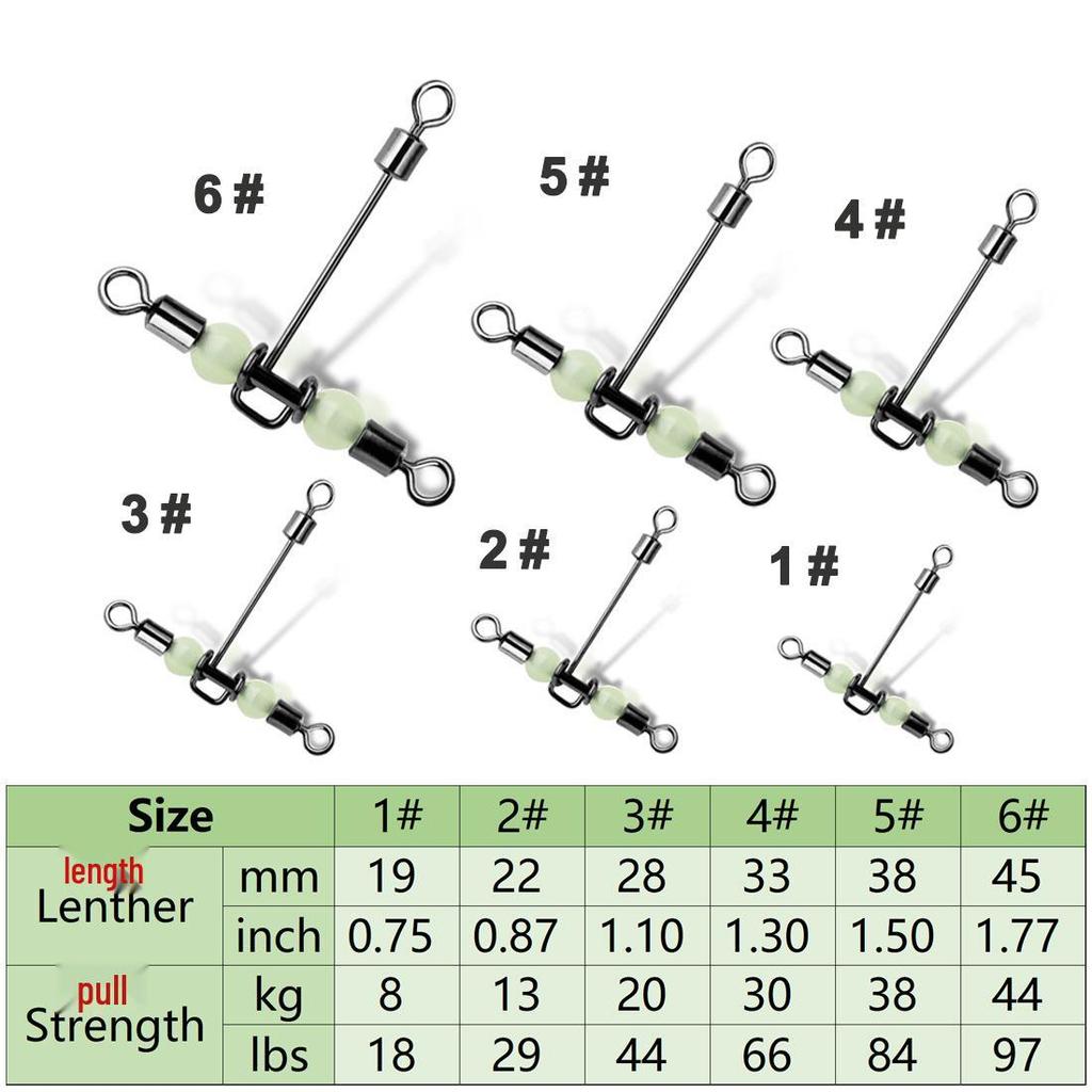 Американский тройной светящийся вертлюг с бусиной, Т-образный с длинным цевьем, 15 шт. рыболовных коннекторов