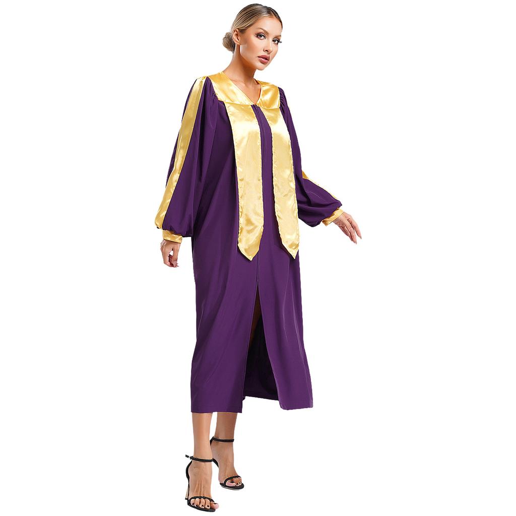 Унисекс взрослый хоровой халат для церковного крещения с V-образным вырезом и длинным рукавом, цветные блоки, на молнии, костюмы