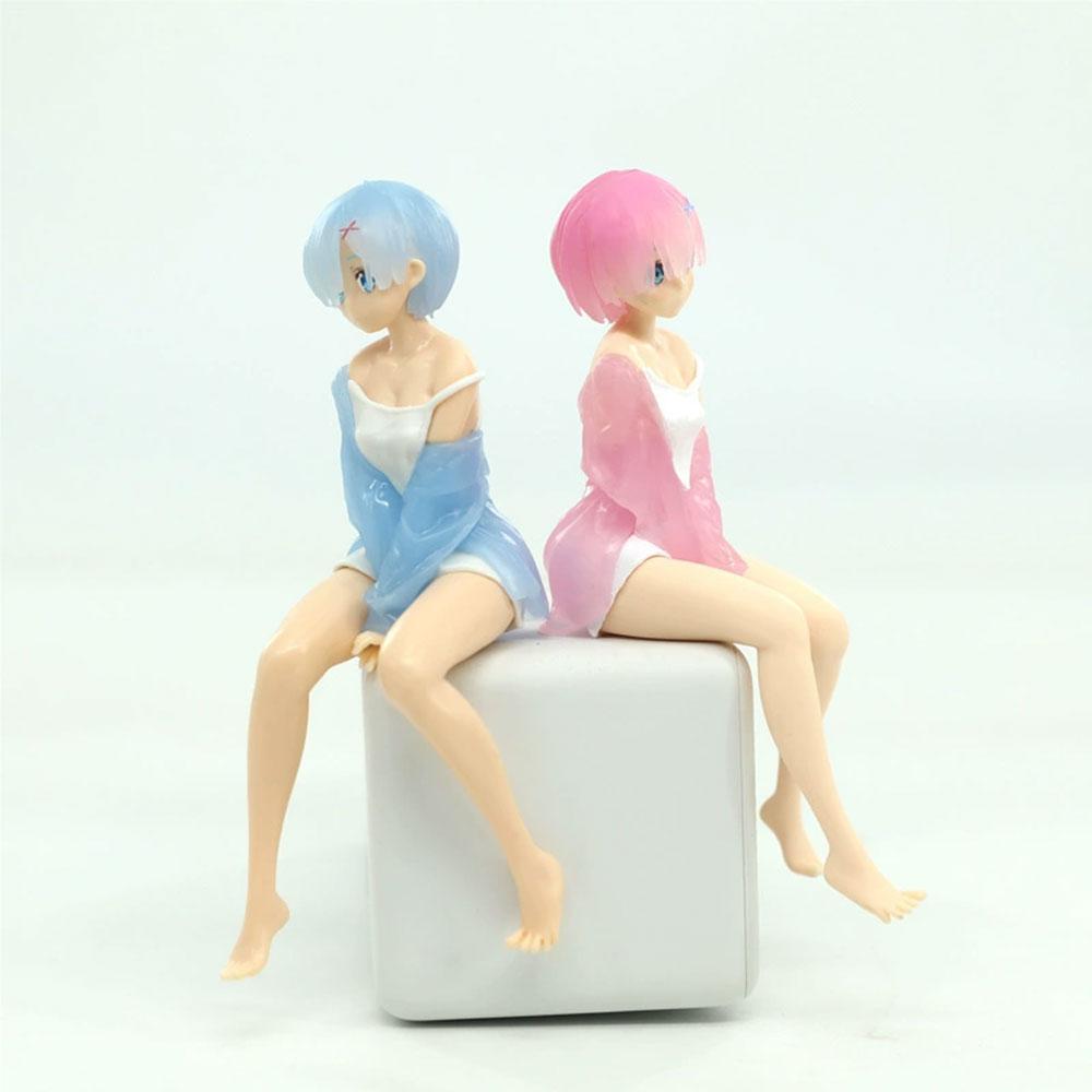 14CM Anime Re:Life in a different world from zero Figure Ram And Rem Pajamas instant noodles press Sitting Position Anime Model
