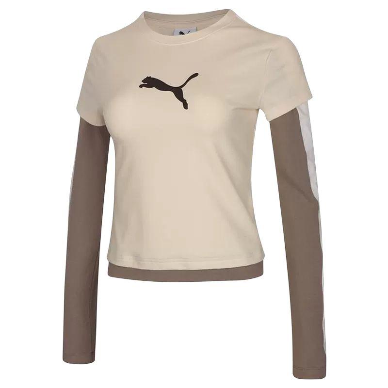 Puma Простая спортивная футболка с длинным рукавом и круглым вырезом для женщин, топ 63980387