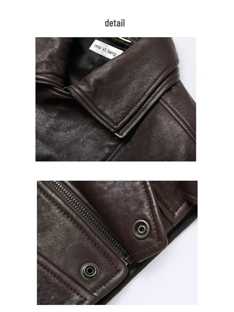 Men's Retro PU Leather Motorcycle Jacket: Heavy-Duty, Trendy Autumn Style, Casual Cool Coat.