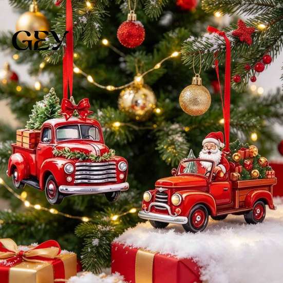 Christmas Wall Hanging Decor 12/24/36Pcs Wooden Ornaments, Santa Claus Red Truck Decorations with Rope, Xmas Window Tree Pendant, Holiday for