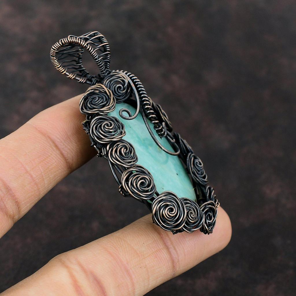 Медный кулон с амазонитом, кулон в проволочной обертке, кулон с драгоценным камнем, ювелирные изделия из проволочной обертки, кулон ручной работы, медные украшения для подарка, кулон с камнем по случаю рождения