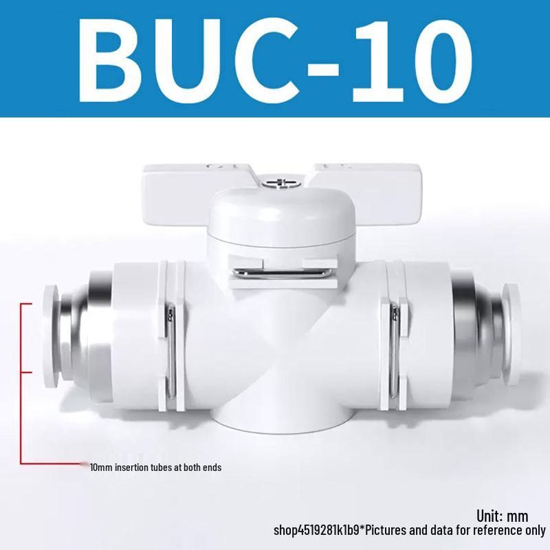 Zhuoji Pneumatic BUC-6-10 Hand Valve with 8mm Tubing, 12mm Straight-Through Air Valve, Quick-Connect Fittings.