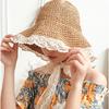 Straw Hat Women's Summer Lace-up Small Edge Beach Hat Small Fresh Seaside Vacation Sunscreen Sunshade Small Brim Hat