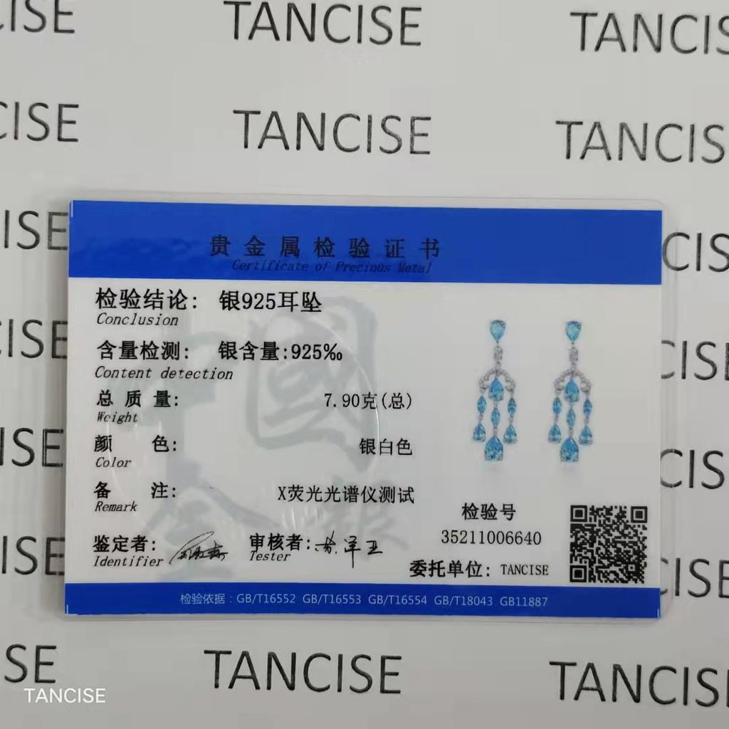 Ювелирные изделия Tancious Серьги серии Sea Blue Charm полностью инкрустированы высокоуглеродистыми бриллиантами 6 * 8 Серьги-капли воды Серебро 925 пробы