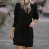 Women's Casual Fleece Lined Round Neck Long Sleeve Solid Color Dress