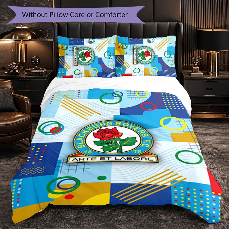 Blackburn Rovers Football 3 Piece Bedding Set Soft Duvet Cover Set with Pillowcases Printed Bedroom Decor Set for Home