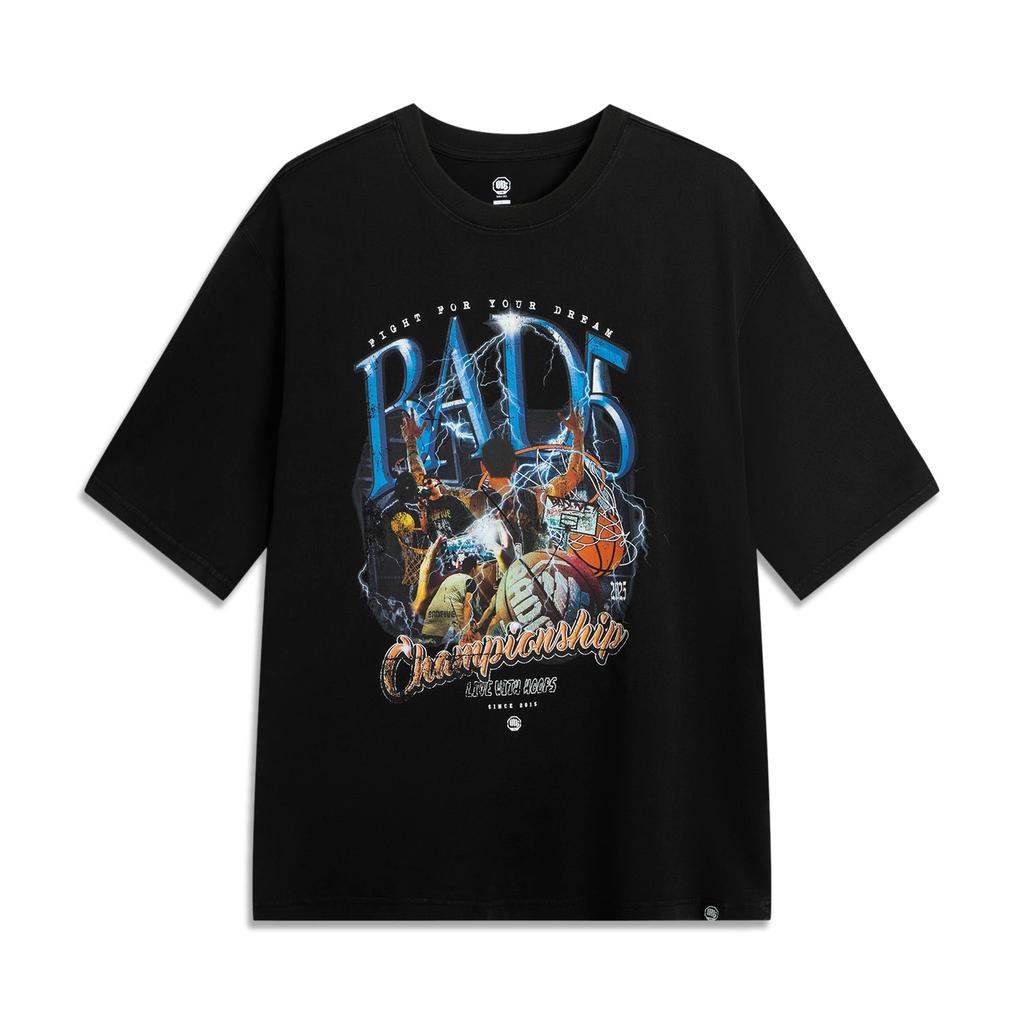 Li Ning Баскетбольная Серия Bad Five Футболка с Принтом Букв, Дышащая, Свободного Кроя, С Коротким Рукавом, Мужские Топы AHSV659-2