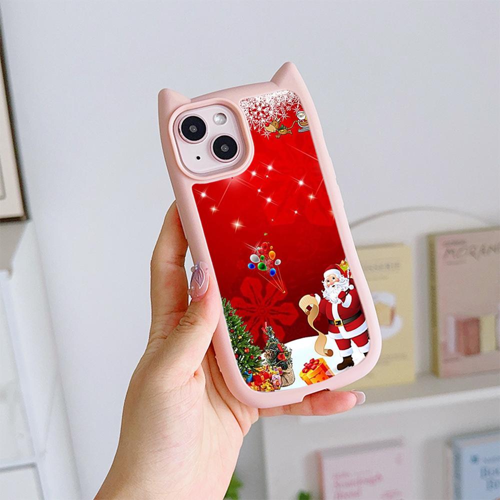 Мягкий чехол для телефона с кошачьими ушками для iPhone 16 15 14 13 12 Pro Max, устойчивый к падениям, прозрачный акриловый чехол NY36, новогодний, рождественский Санта-Клаус, рождественская елка