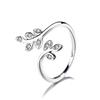 S925 Sterling Silver Ring Ring Female Personality Simple Leaves Open Ring