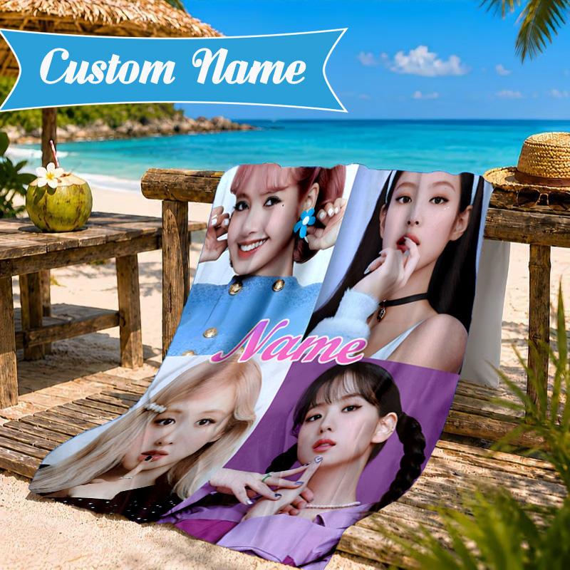 Custom Name Kpop Group Fashion Beach Towel Microfiber Beach Towel, Lightweight and Quick-Dry, for Summer Travel, Swimming Pool Gift