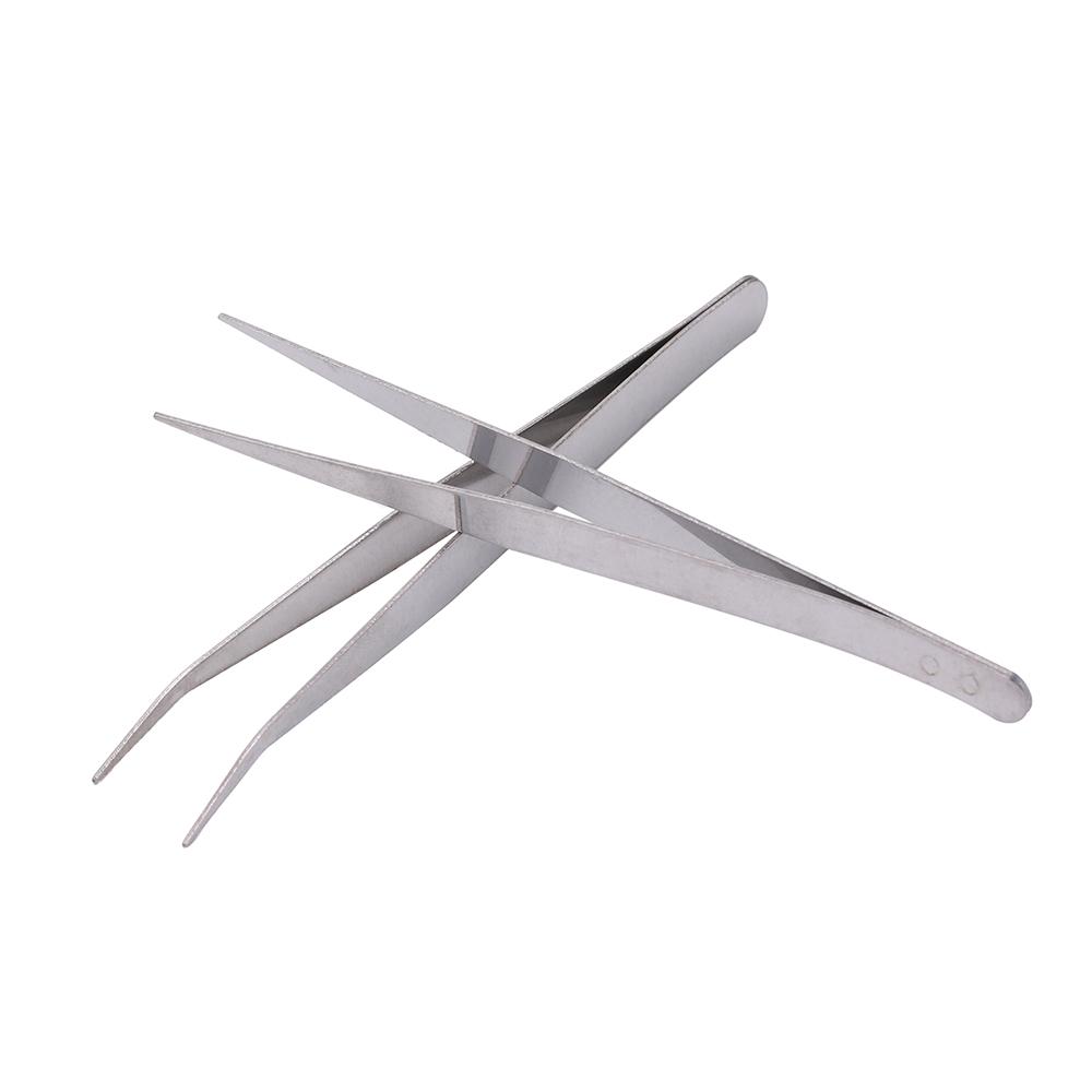 Straight Elbow Silver Tone Eyebrow Clip Stainless Steel Tweezers Pliers Tool Phone Repair Tools