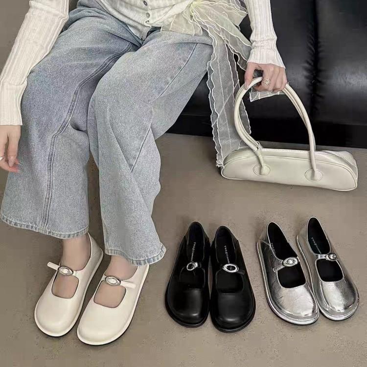 One Word with Small Fragrant Wind Shallow Mouth Mary Jane Shoes Women's Summer 2025 New Casual Breathable Soft Sole Big Head Single Shoes