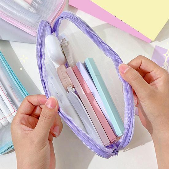 Простой сетчатый тканевый пенал, дышащий, компактный размер, большая емкость, прозрачная сетка, дизайн для хранения